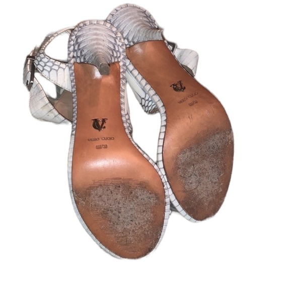 Vince Camuto Pikora Cream Snakeskin Peep Toe Stilettos Size 8 Heels Ankle Strap - Picture 9 of 16